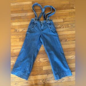 Denim Wide Leg Suspender Overalls - Blue